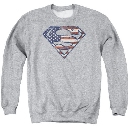 Superman Wartorn Flag Athletic Heather Crewneck Sweatshirt
