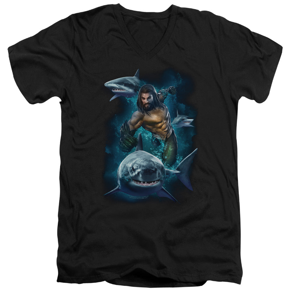 Aquaman Swimming With Sharks V-Neck T-Shirt