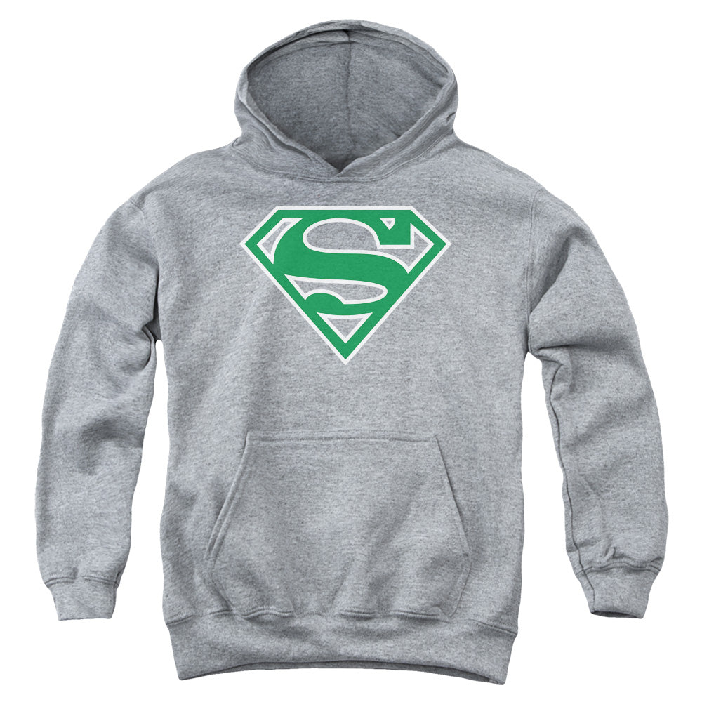 Superman Green & White Shield Athletic Heather Youth Hoodie