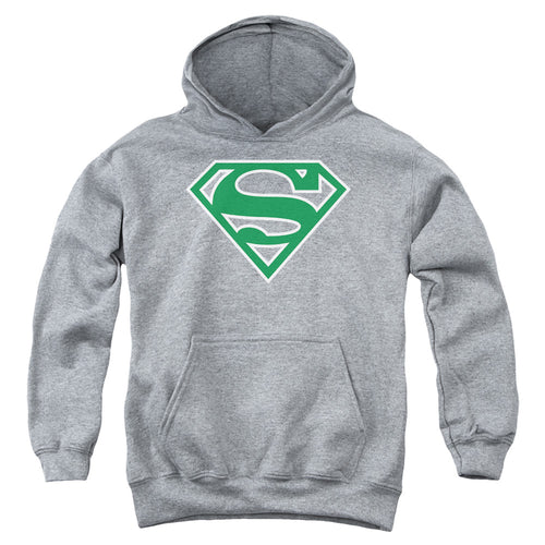 Superman Green & White Shield Athletic Heather Youth Hoodie