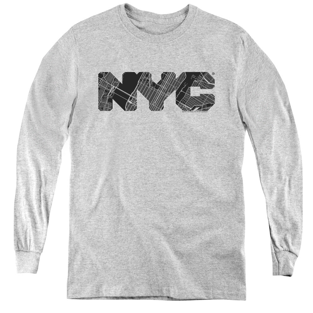 New York City Map Fill Youth Long Sleeve T-Shirt