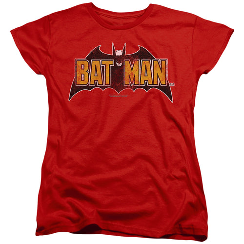The Batman Vintage Bat Logo on Red Womens T-Shirt