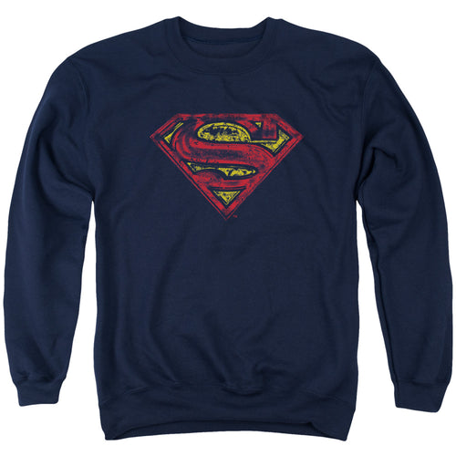 Superman S Shield Rough Navy Crewneck Sweatshirt