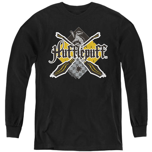 Harry Potter Hufflepuff Broomstick Badger Logo Youth Long Sleeve T-Shirt