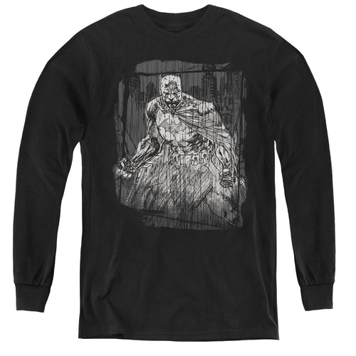 Batman Pencilled Rain Youth Long Sleeve T-Shirt