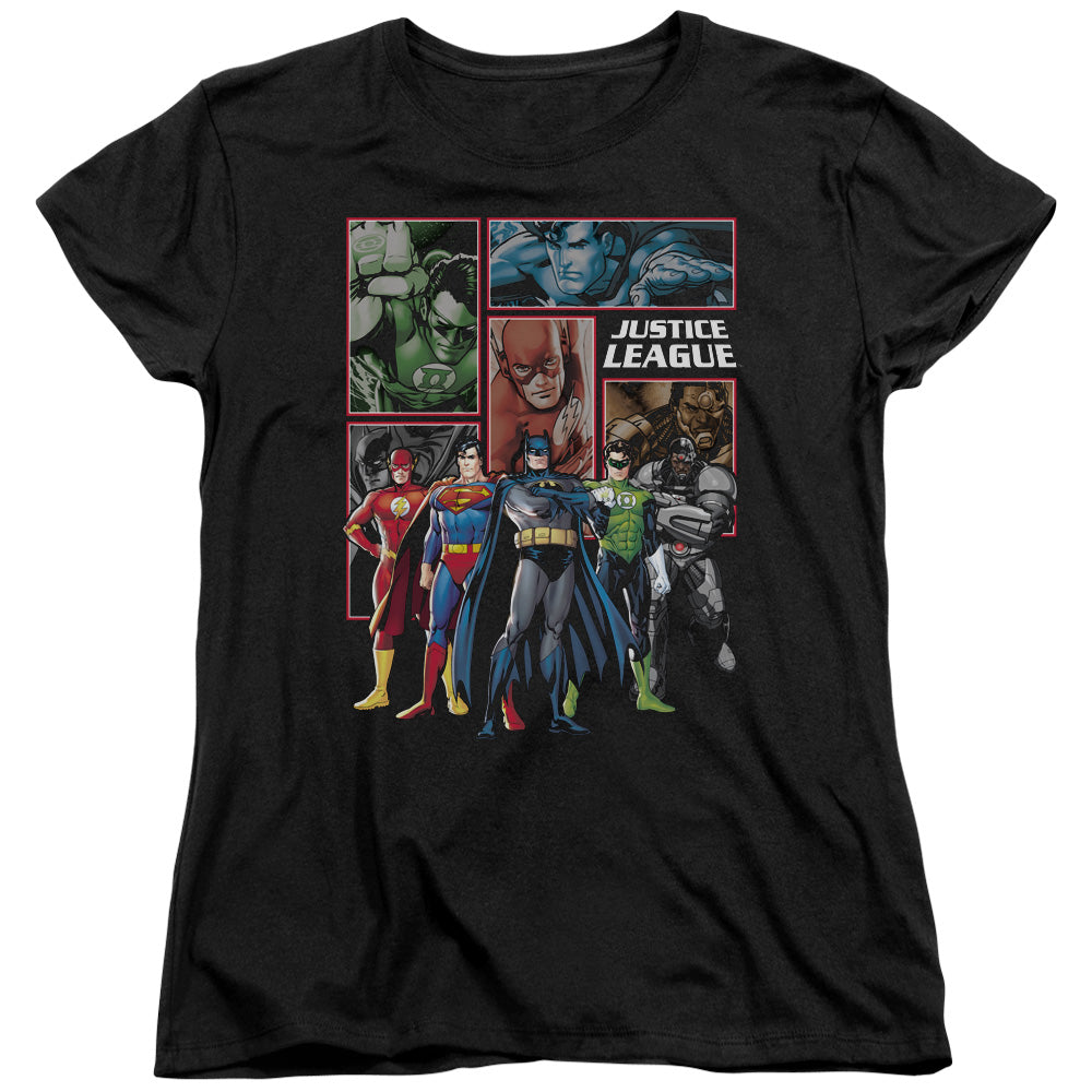 Justice League New Jla Panels Womens T-Shirt