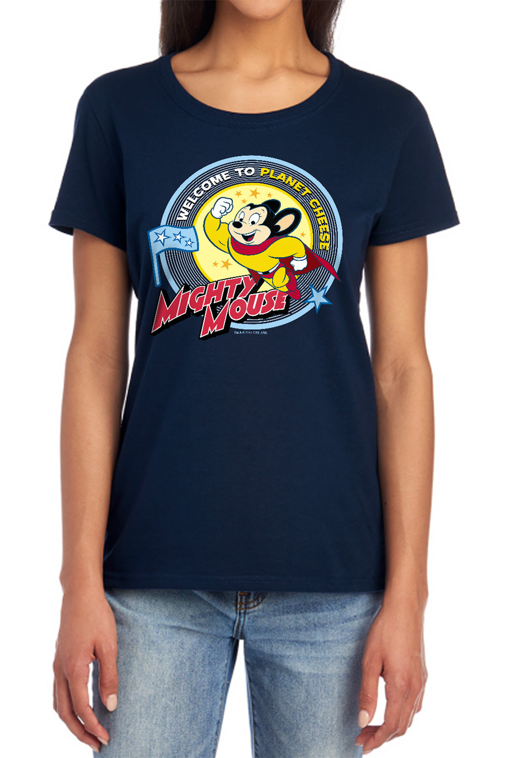 Mighty Mouse Planet Cheese Womens T-Shirt