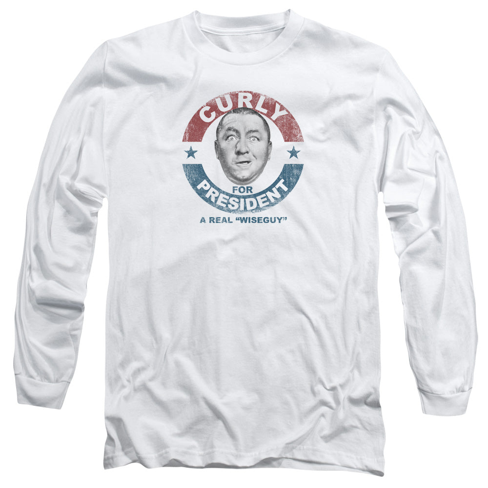 The Three Stooges Curly for President Wiseguy White Long Sleeve T-Shirt
