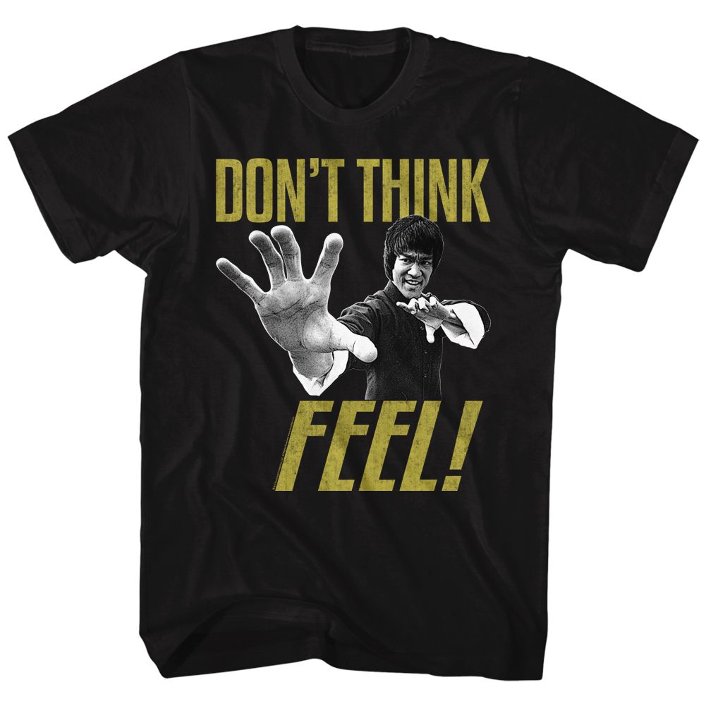 Black Bruce Lee t-shirt featuring Bruce Lee Feel martial arts design