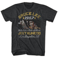 Black heather Bruce Lee t-shirt featuring Bruce Lee Box Smirk martial arts design
