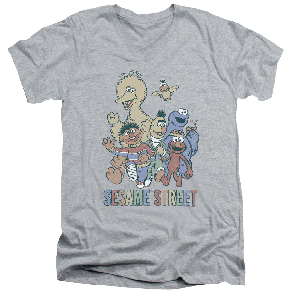 Sesame Street Colorful Group V-Neck T-Shirt