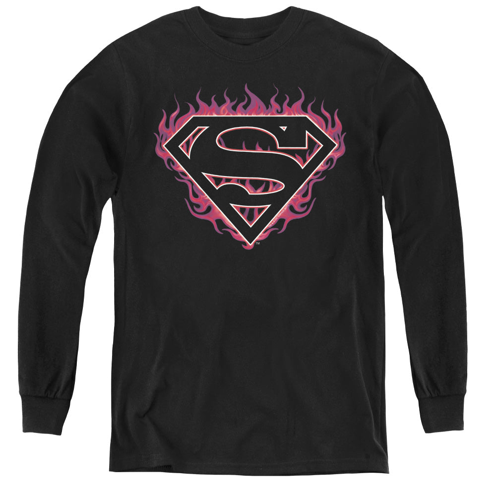 Superman Fuchsia Flames Youth Long Sleeve T-Shirt