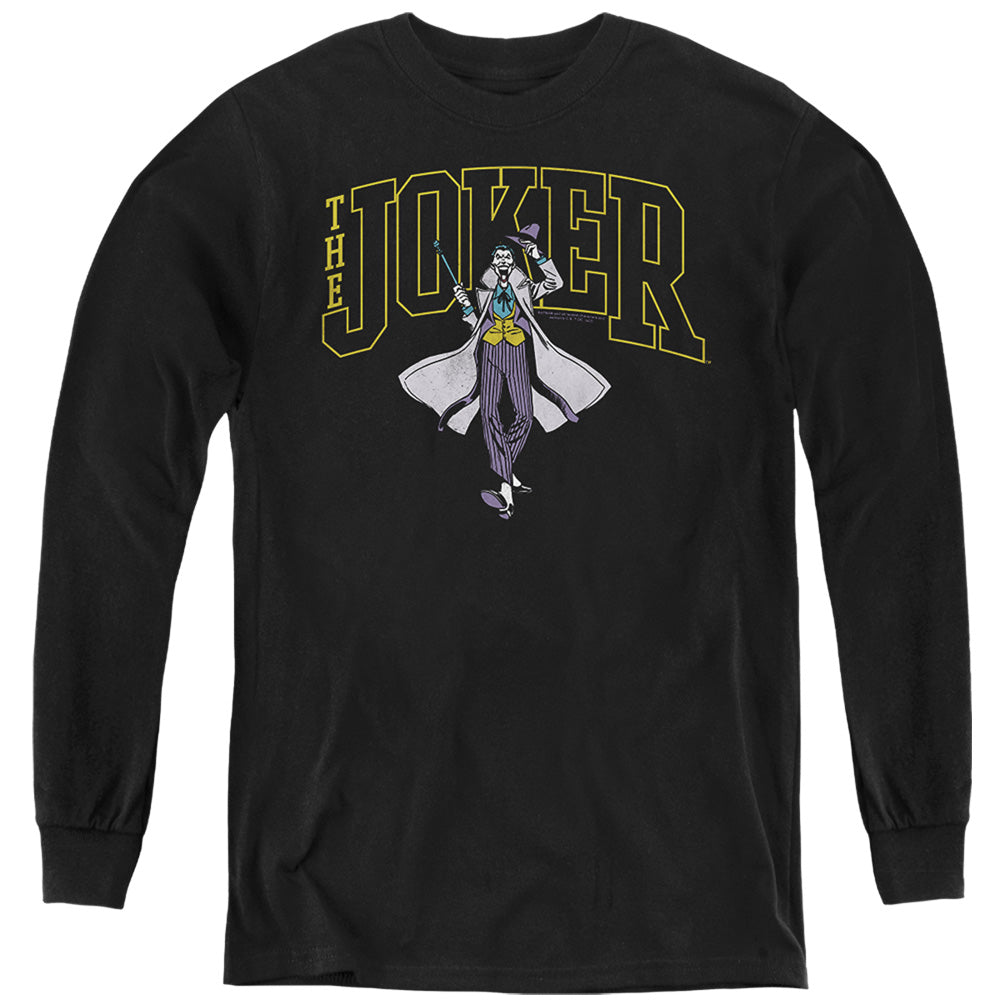 The Batman Joker Varsity on Black Youth Long Sleeve T-Shirt