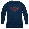 Superman S Shield Rough Navy Long Sleeve T-Shirt