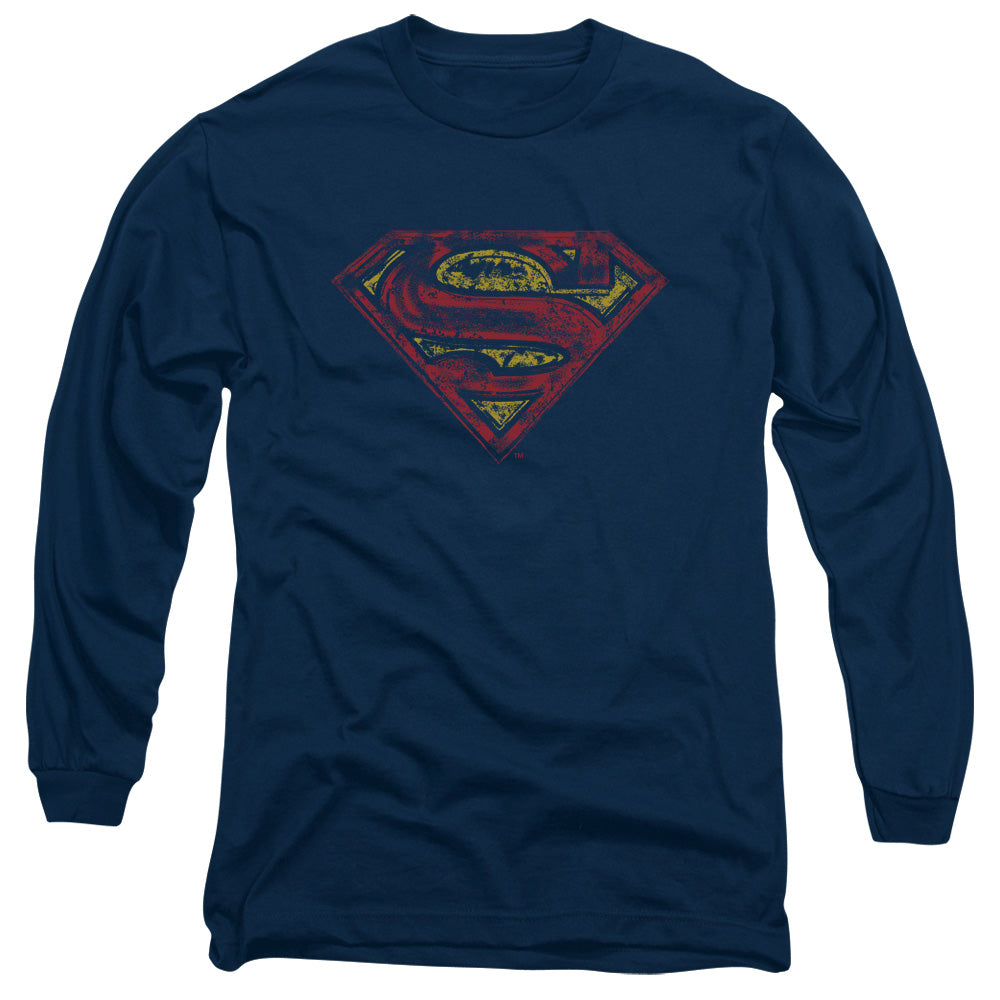 Superman S Shield Rough Navy Long Sleeve T-Shirt