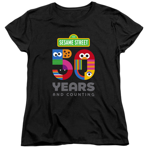 Sesame Street 50 Years Logo Black Womens T-Shirt