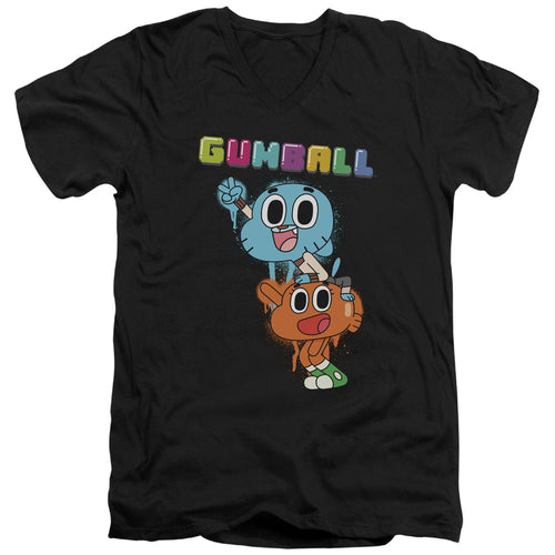 The Amazing World of Gumball Gumball and Darwin Spray Paint V-Neck T-Shirt