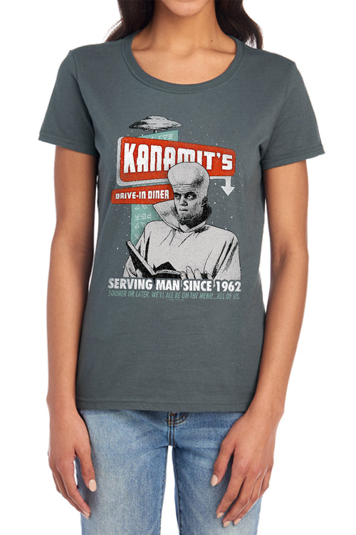 The Twilight Zone To Serve Man Kanamit's Drive-In Diner Womens T-Shirt