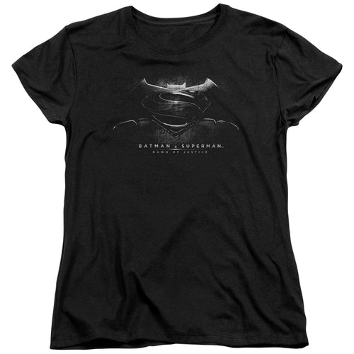 Batman v Superman Bw Logo Womens T-Shirt