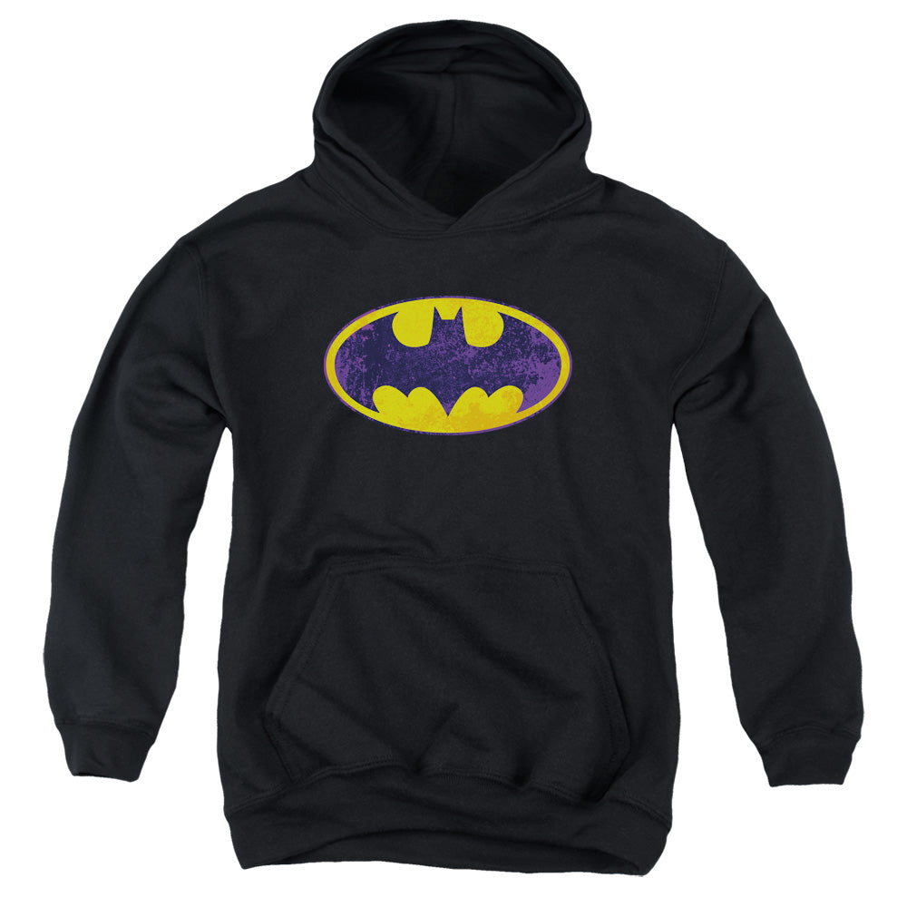 Batman Bm Neon Distress Logo Youth Hoodie
