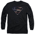 Superman Wartorn Flag Black Long Sleeve T-Shirt