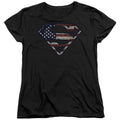 Superman Wartorn Flag Black Womens T-Shirt