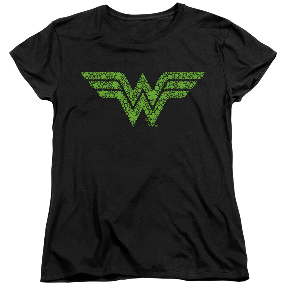 Wonder Woman St. Patrick's Day Shamrock Logo Womens T-Shirt