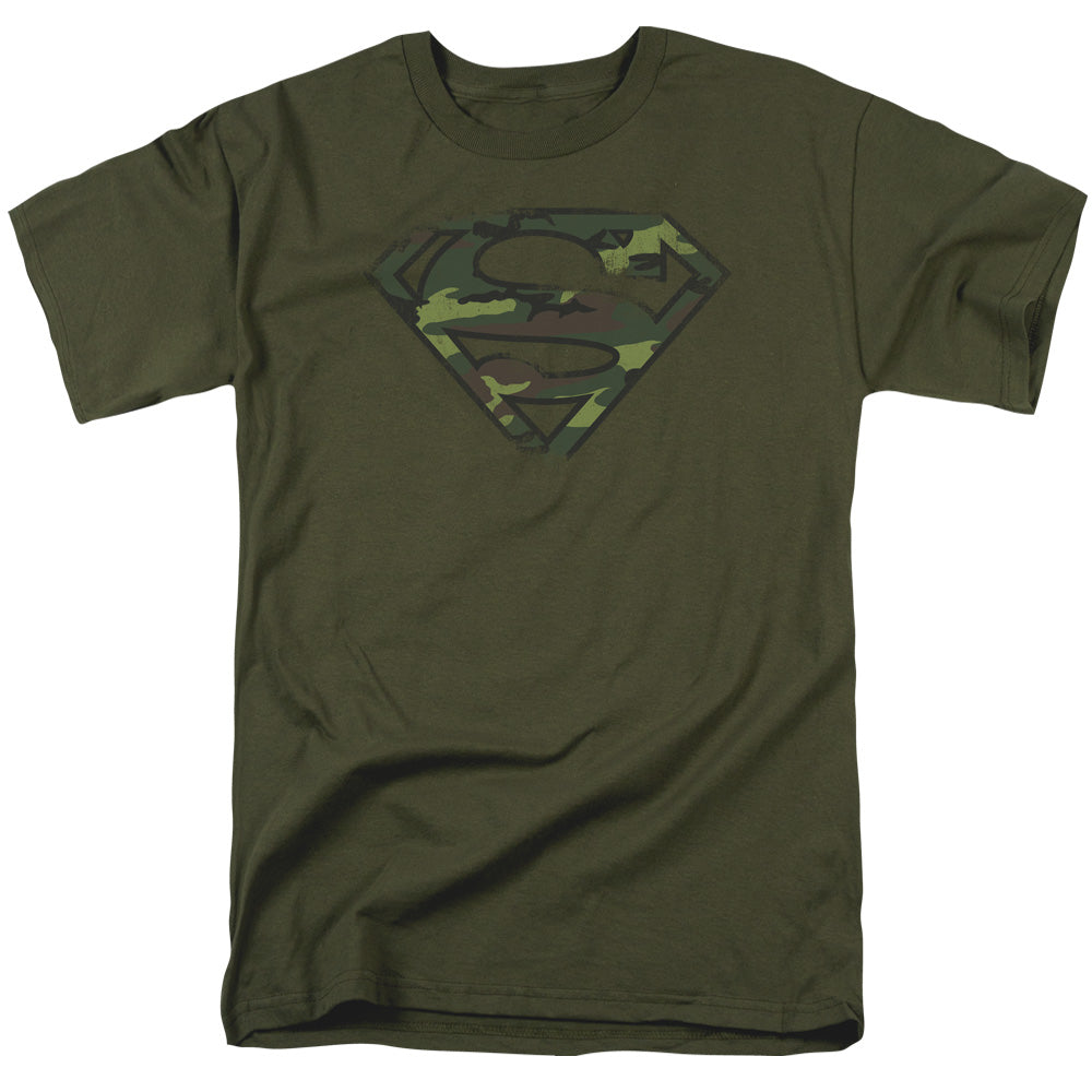 Superman Distressed Camo Shield Military Green T-Shirt