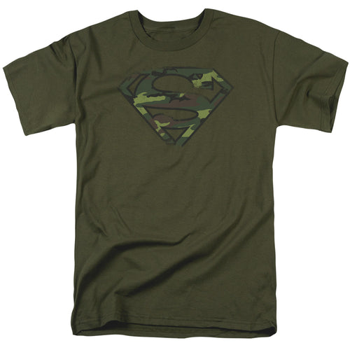 Superman Distressed Camo Shield Military Green T-Shirt