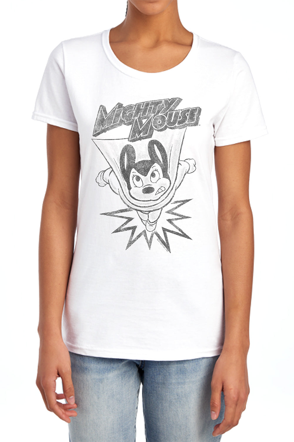 Mighty Mouse Bursting Out Womens T-Shirt