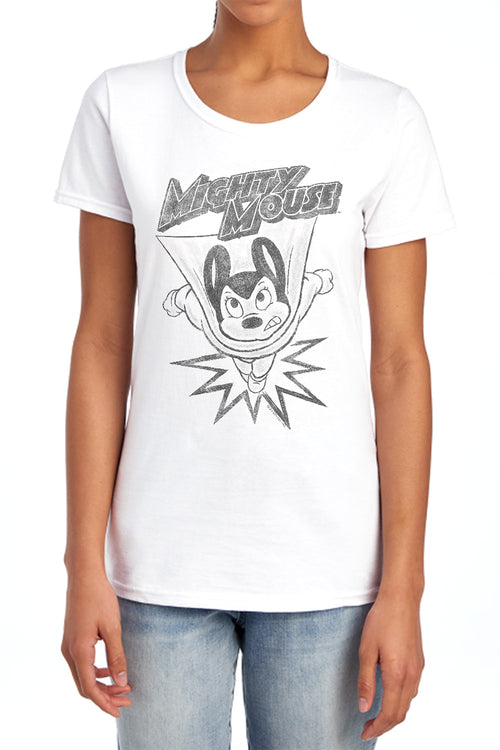 Mighty Mouse Bursting Out Womens T-Shirt