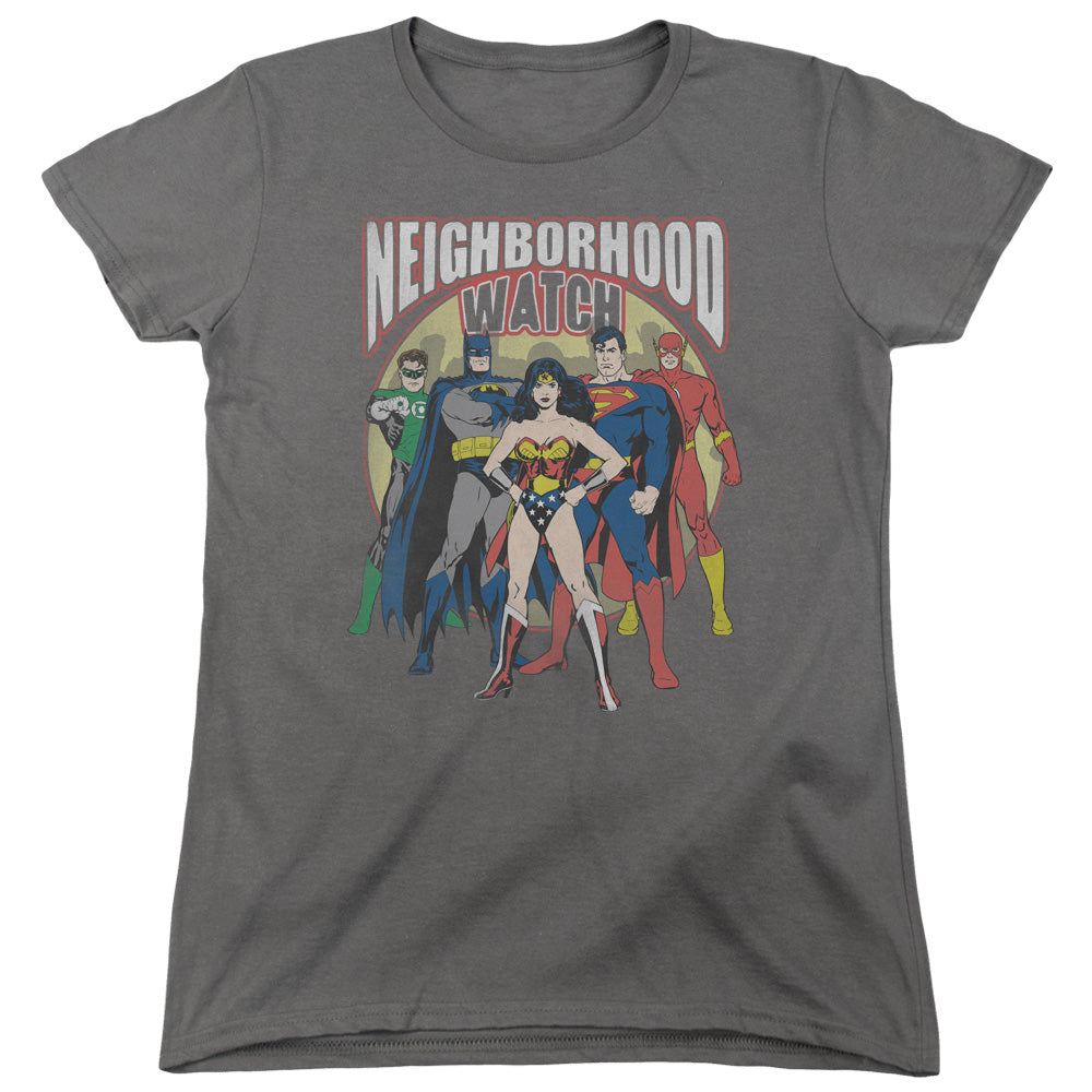 Justice League Neighborhood Watch Womens T-Shirt
