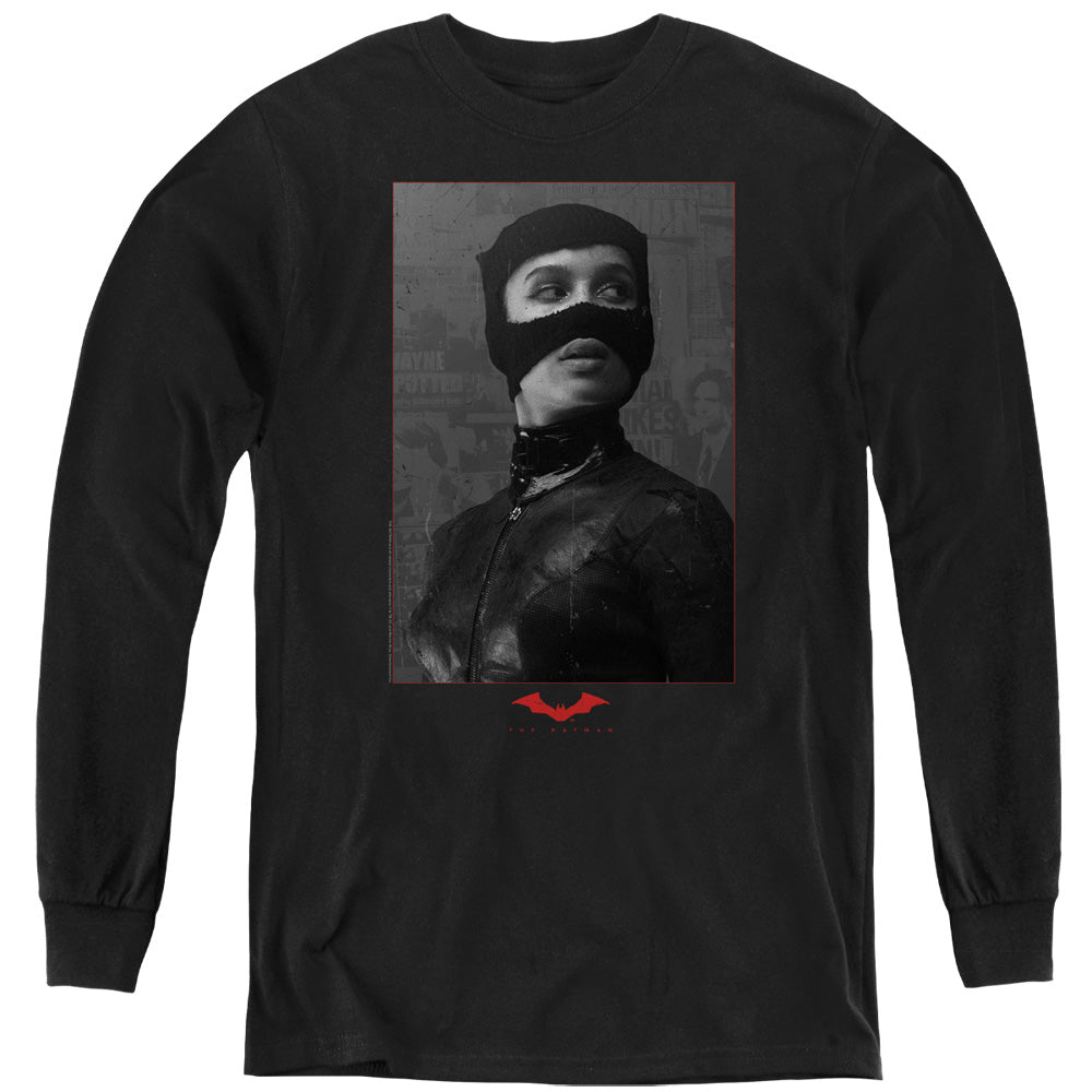 The Batman Catwoman Worn Portrait Youth Long Sleeve T-Shirt