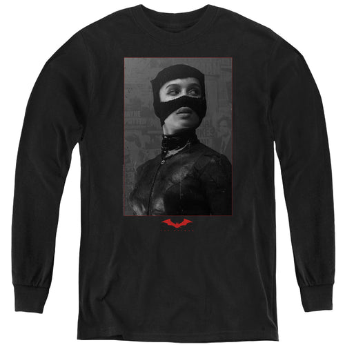 The Batman Catwoman Worn Portrait Youth Long Sleeve T-Shirt