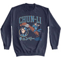 Navy Street Fighter sweatshirt featuring Street Fighter Chun Li Varsity design