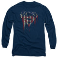 Superman Bleeding Shield Navy Long Sleeve T-Shirt