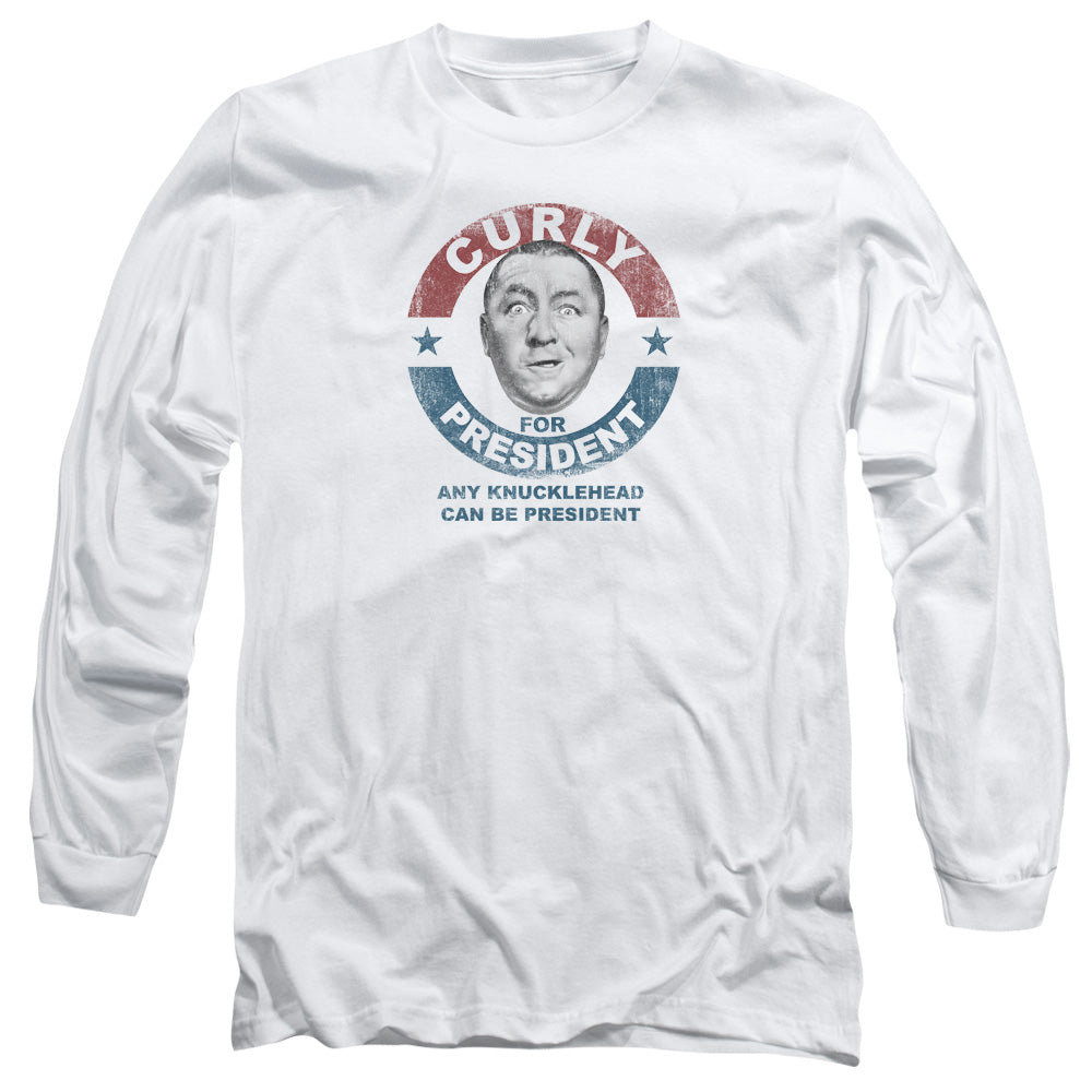 The Three Stooges Curly for President Any Knucklehead White Long Sleeve T-Shirt