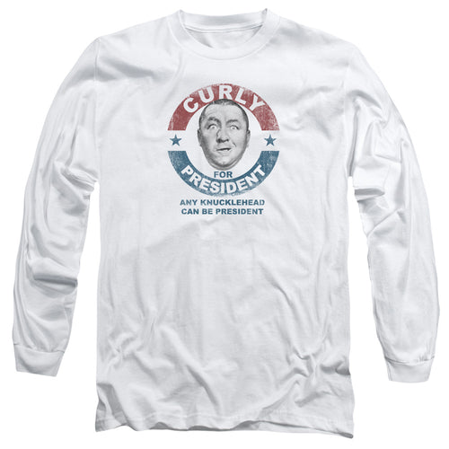 The Three Stooges Curly for President Any Knucklehead White Long Sleeve T-Shirt