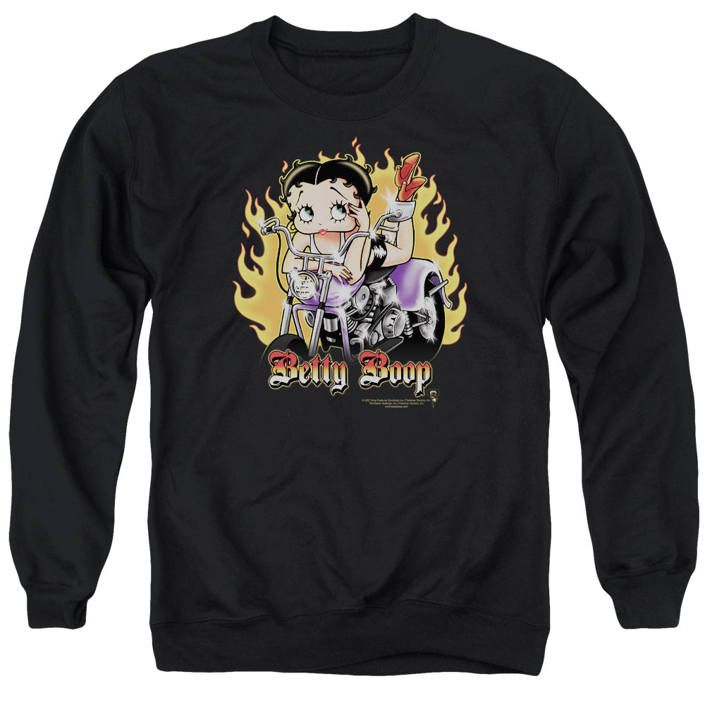 Betty Boop Biker Flames Boop Crewneck Sweatshirt