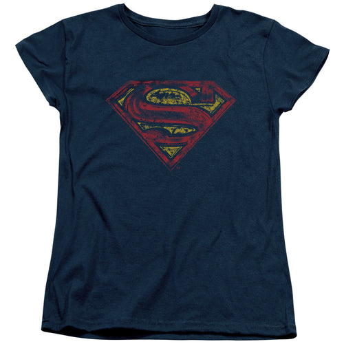 Superman S Shield Rough Navy Womens T-Shirt