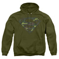 Superman Distressed Camo Shield Military Green Pullover Hoodie