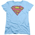 Superman Distressed Shield Light Blue Womens T-Shirt