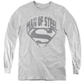 Superman Man of Steel Shield Athletic Heather Youth Long Sleeve T-Shirt