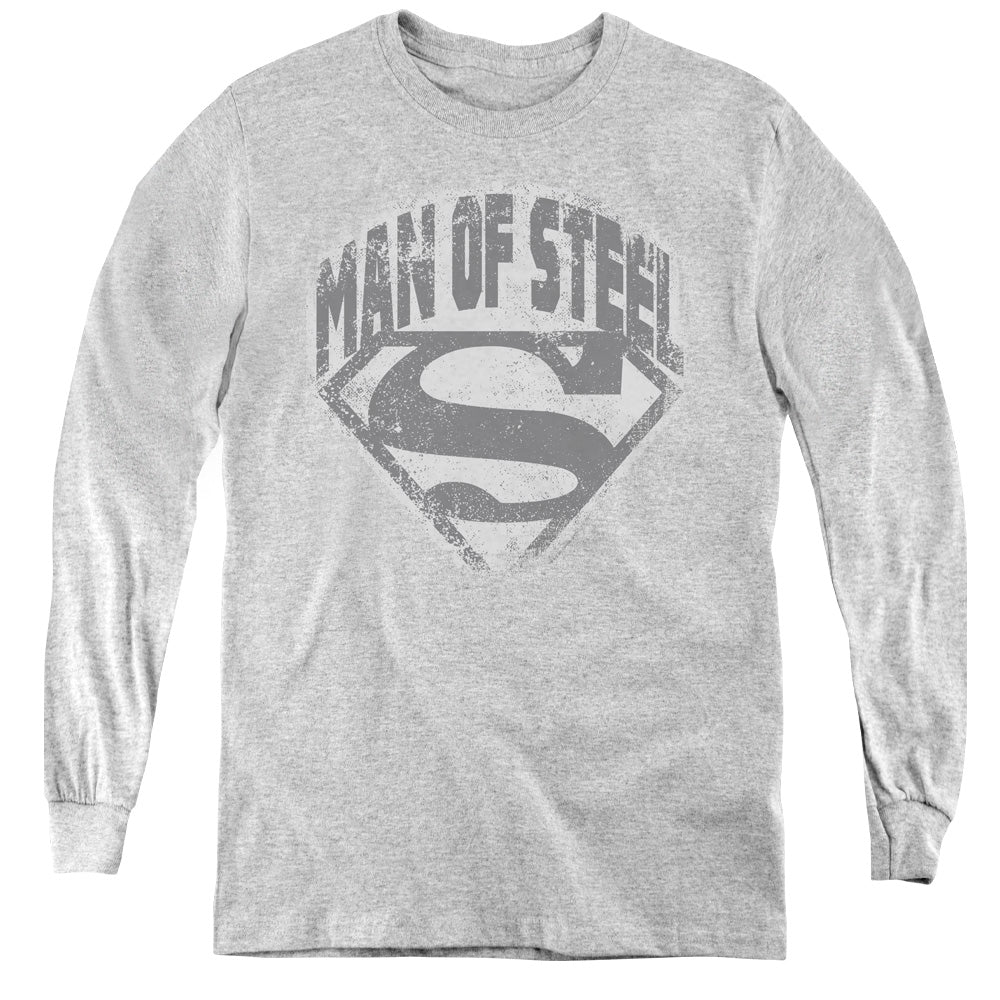 Superman Man of Steel Shield Athletic Heather Youth Long Sleeve T-Shirt