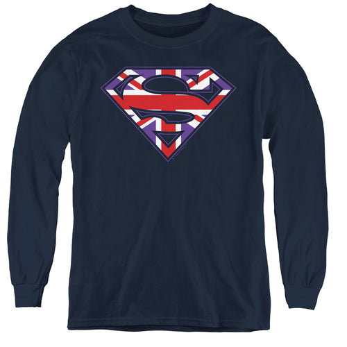 Superman Great Britian Shield Youth Long Sleeve T-Shirt