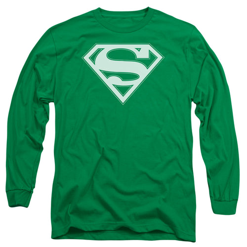 Superman Green & White Shield Kelly Green Long Sleeve T-Shirt