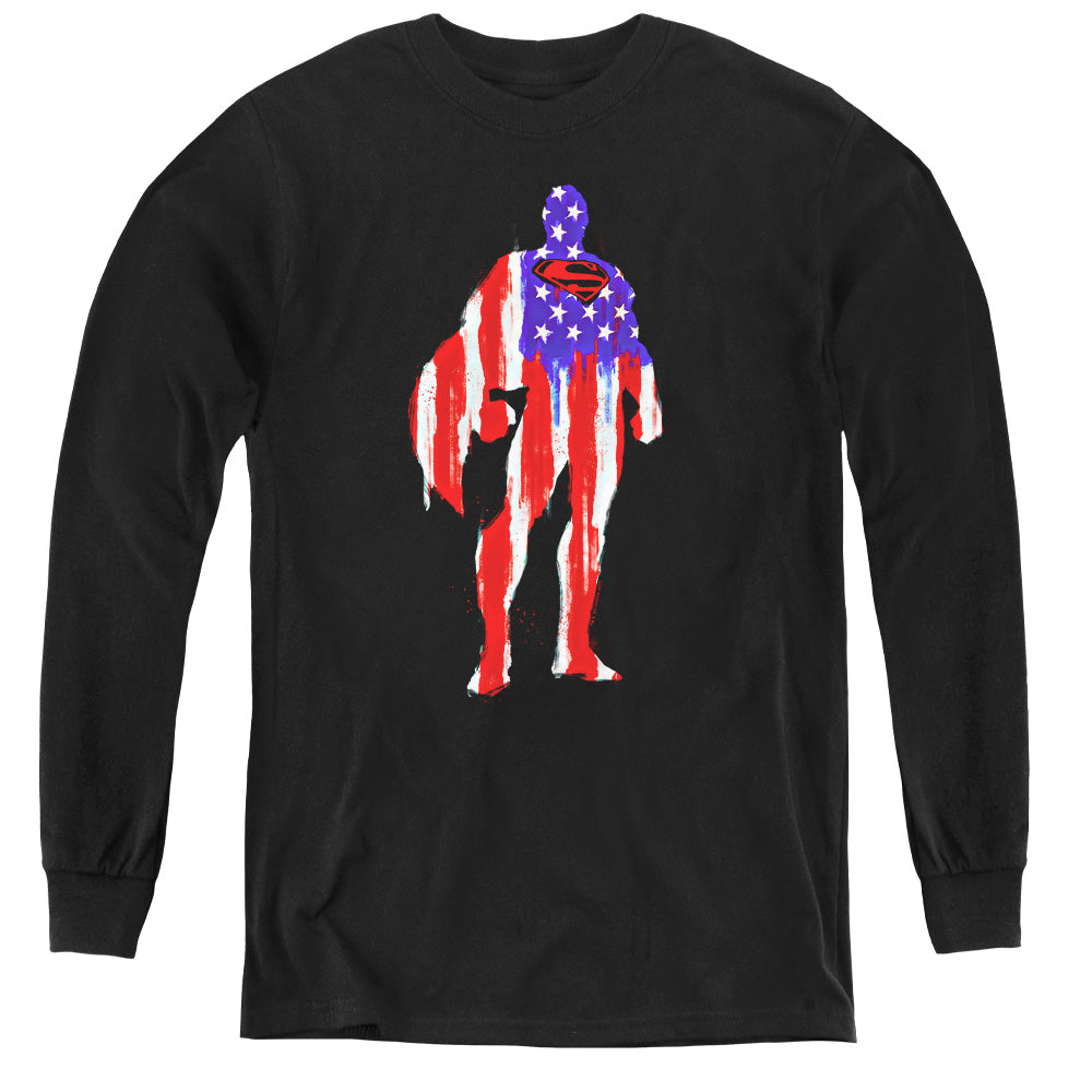 Superman Flag Silhouette Youth Long Sleeve T-Shirt
