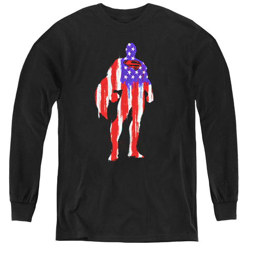Superman Flag Silhouette Youth Long Sleeve T-Shirt