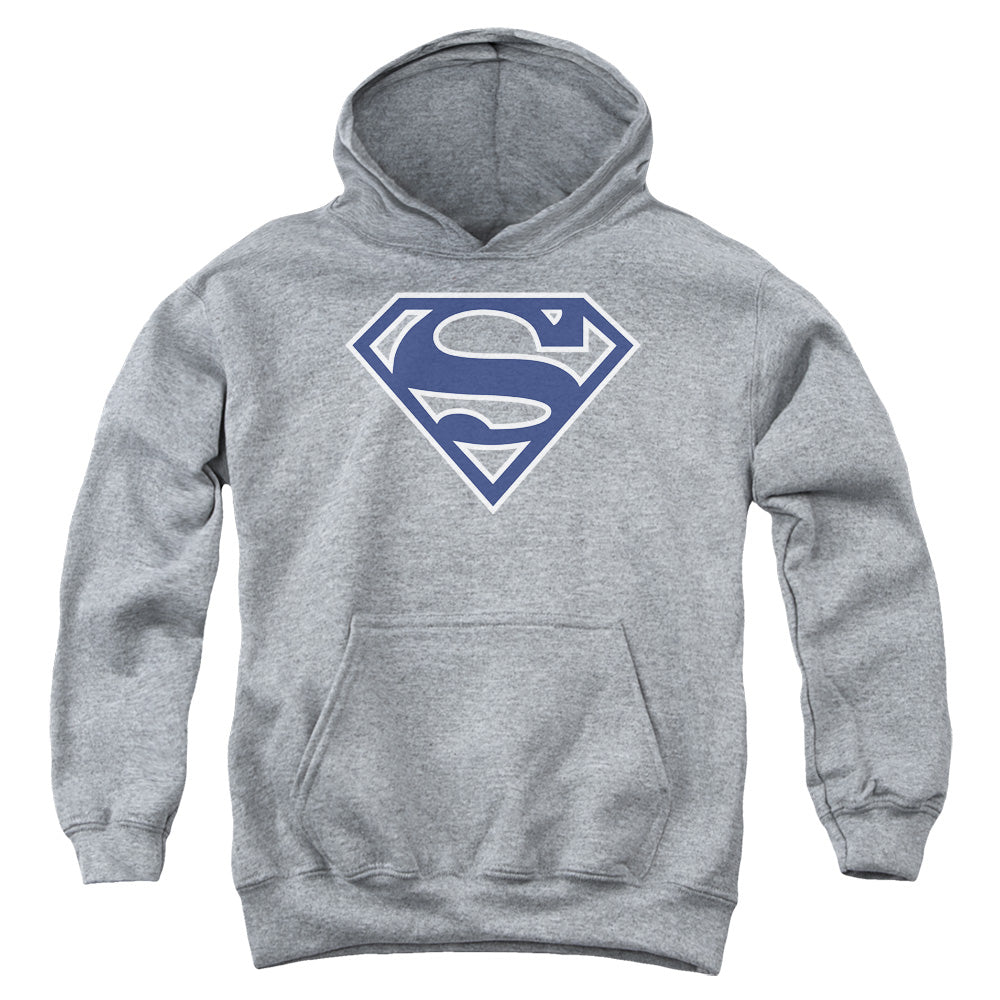 Superman Navy & White Shield Athletic Heather Youth Hoodie