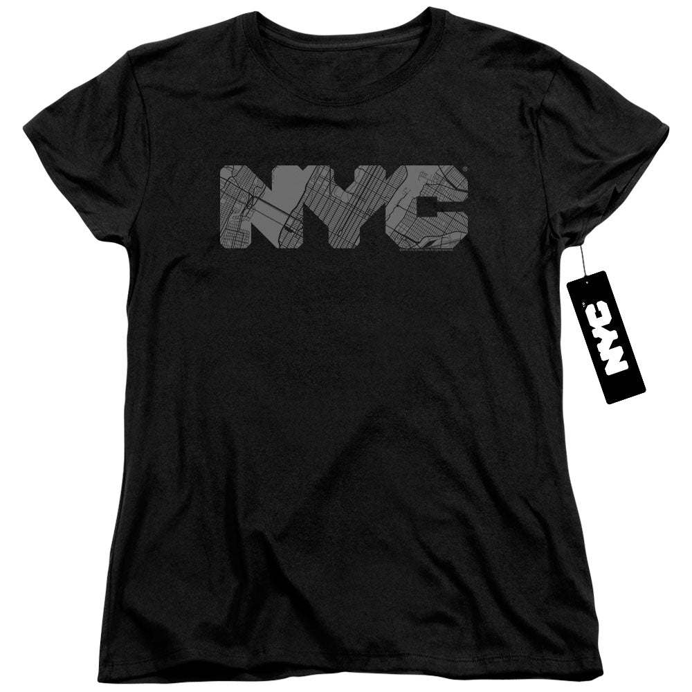 New York City Map Fill Black Womens T-Shirt